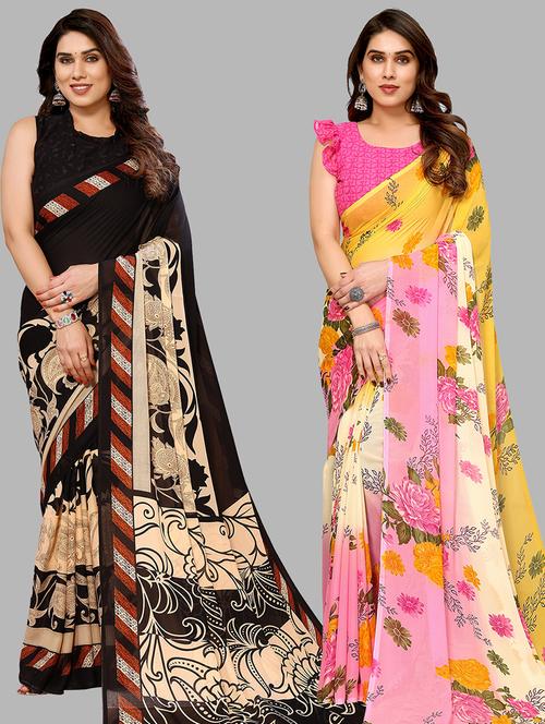 women pack of 2 casual wear combo sarees with blouse - 21434298 - Very Small Image - 1
