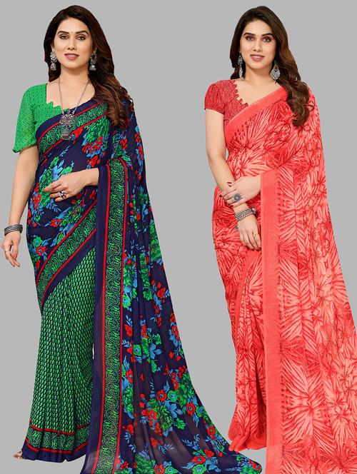 women pack of 2 casual wear combo sarees with blouse - 21434299 - Very Small Image - 1