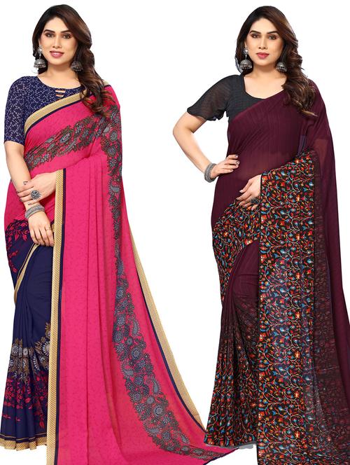 women pack of 2 casual wear combo sarees with blouse - 21434301 - Very Small Image - 1