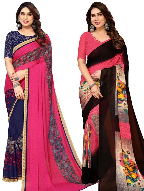 women pack of 2 casual wear combo sarees with blouse - 21434302 - Very Small Image - 1