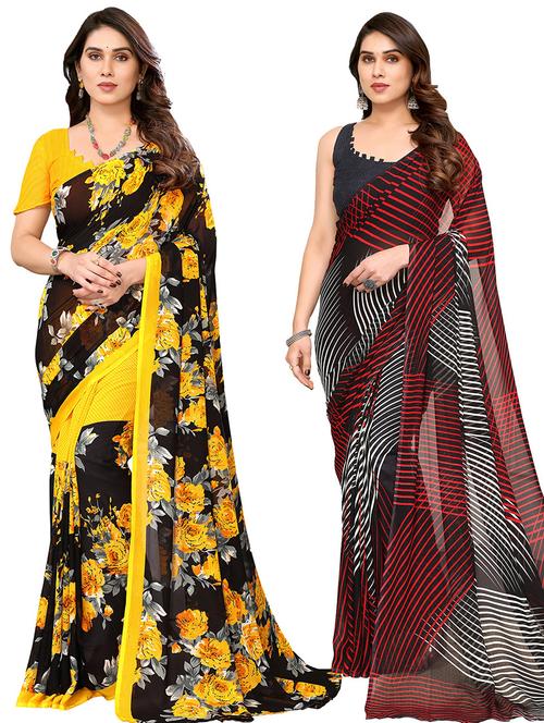 women pack of 2 casual wear combo sarees with blouse - 21434303 - Very Small Image - 1