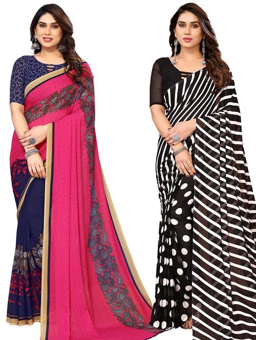women pack of 2 casual wear combo sarees with blouse - 21434305 - Very Small Image - 1