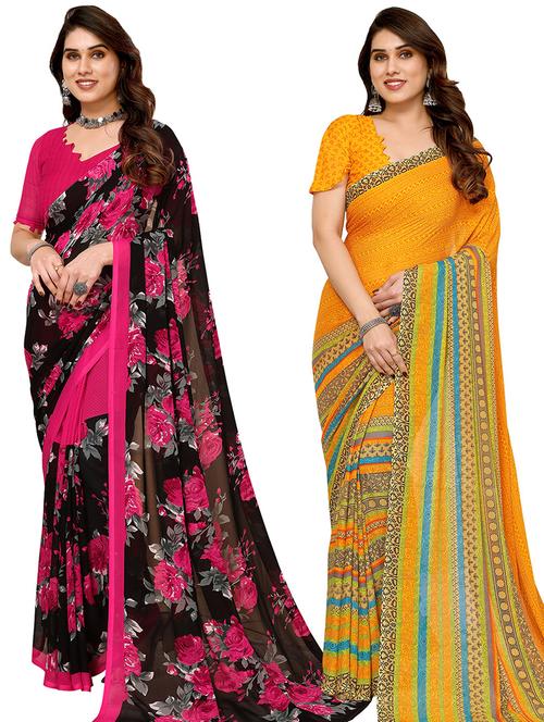 women pack of 2 casual wear combo sarees with blouse - 21434307 - Very Small Image - 1
