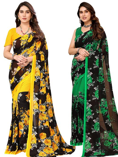 women pack of 2 casual wear combo sarees with blouse - 21434308 - Very Small Image - 1