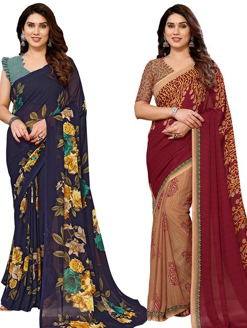 women pack of 2 casual wear combo sarees with blouse - 21434309 - Very Small Image - 1