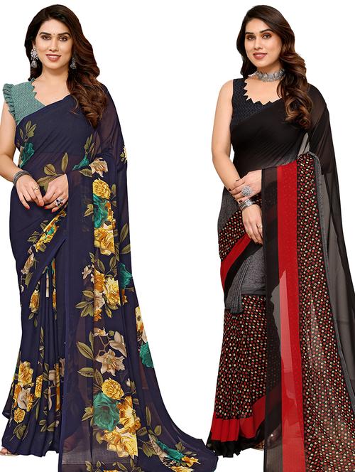 women pack of 2 casual wear combo sarees with blouse - 21434310 - Very Small Image - 1