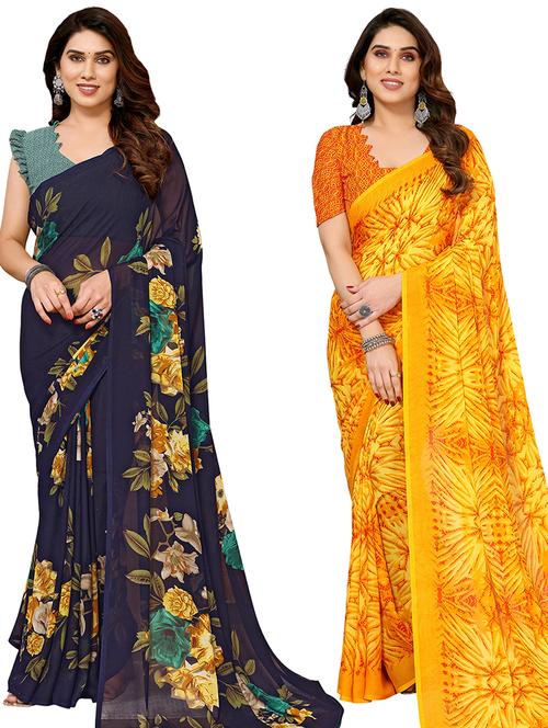 women pack of 2 casual wear combo sarees with blouse - 21434311 - Very Small Image - 1
