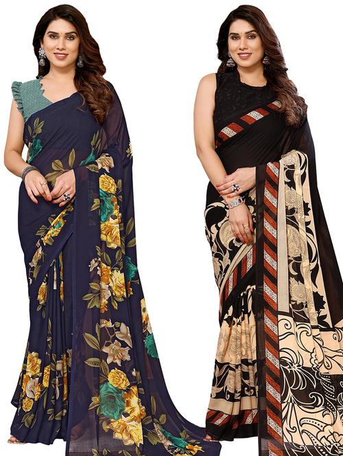 women pack of 2 casual wear combo sarees with blouse - 21434312 - Very Small Image - 1