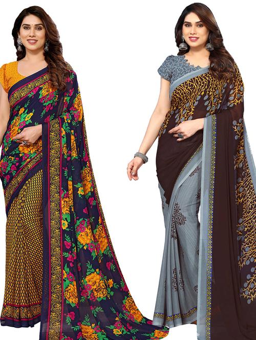 women pack of 2 casual wear combo sarees with blouse - 21434313 - Very Small Image - 1