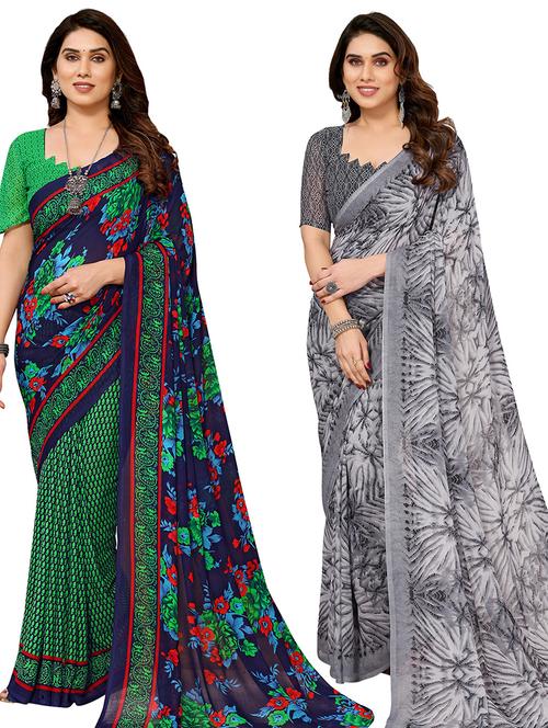 women pack of 2 casual wear combo sarees with blouse - 21434314 - Very Small Image - 1