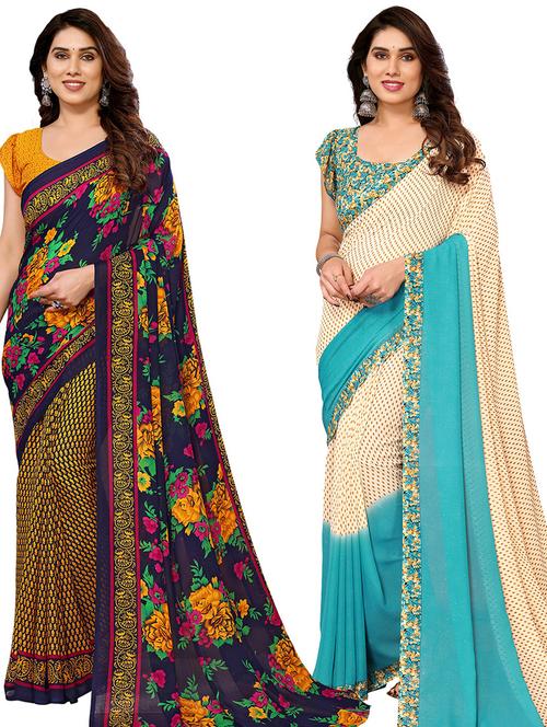 women pack of 2 casual wear combo sarees with blouse - 21434315 - Very Small Image - 1
