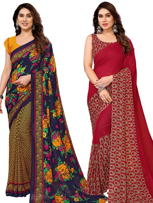 women pack of 2 casual wear combo sarees with blouse - 21434317 - Very Small Image - 1