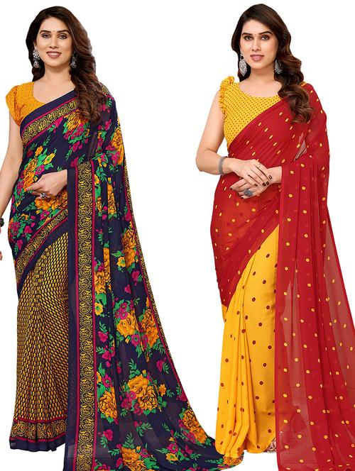 women pack of 2 casual wear combo sarees with blouse - 21434318 - Very Small Image - 1