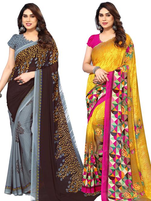 women pack of 2 casual wear combo sarees with blouse - 21434323 - Very Small Image - 1