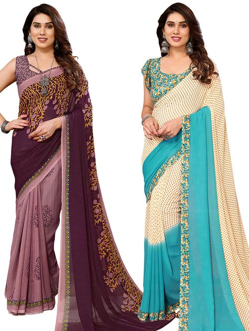women pack of 2 casual wear combo sarees with blouse - 21434325 - Very Small Image - 1