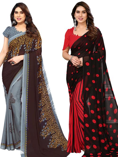 women pack of 2 casual wear combo sarees with blouse - 21434327 - Very Small Image - 1