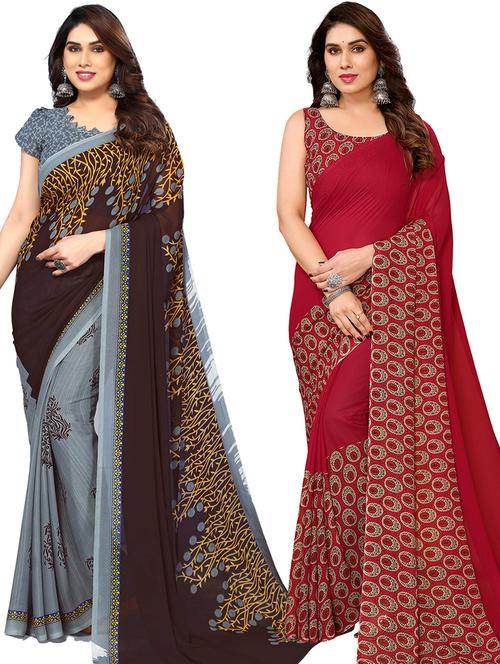women pack of 2 casual wear combo sarees with blouse - 21434328 - Very Small Image - 1