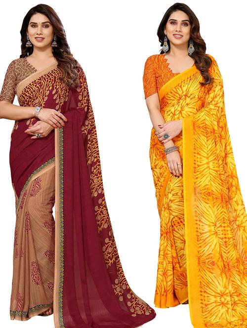 women pack of 2 casual wear combo sarees with blouse - 21434330 - Very Small Image - 1