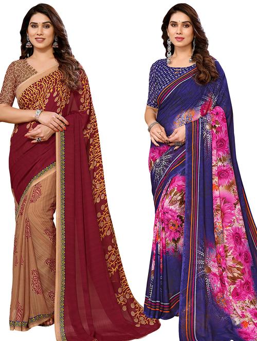 women pack of 2 casual wear combo sarees with blouse - 21434332 - Very Small Image - 1