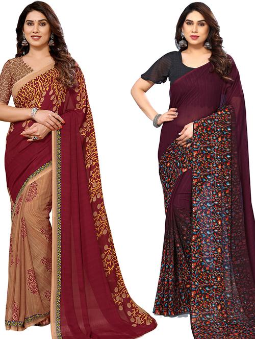 women pack of 2 casual wear combo sarees with blouse - 21434334 - Very Small Image - 1