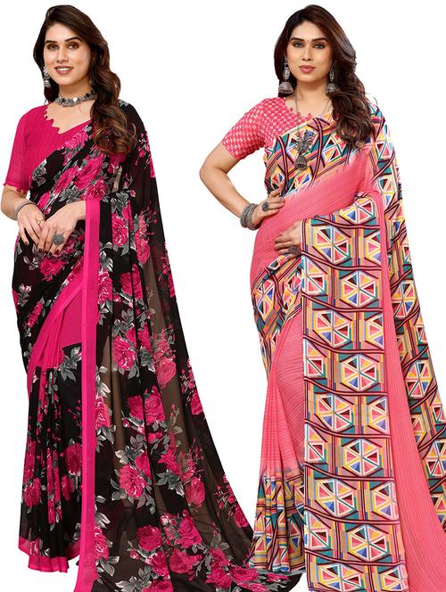 women pack of 2 casual wear combo sarees with blouse - 21434336 - Very Small Image - 1