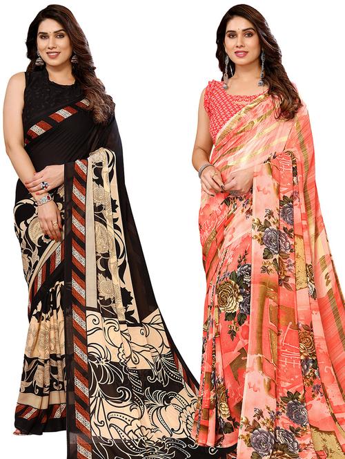 women pack of 2 casual wear combo sarees with blouse - 21434337 - Very Small Image - 1