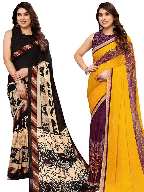women pack of 2 casual wear combo sarees with blouse - 21434338 - Very Small Image - 1