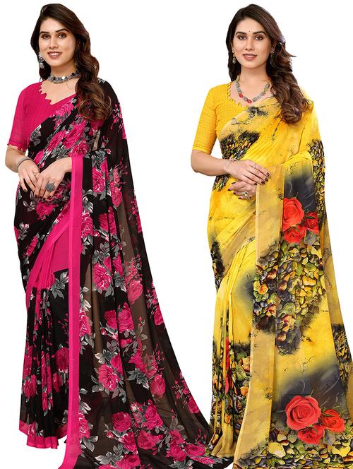 women pack of 2 casual wear combo sarees with blouse - 21434340 - Very Small Image - 1