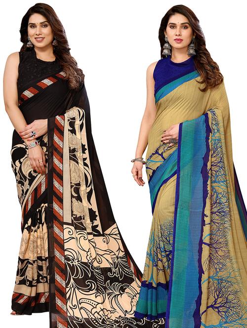 women pack of 2 casual wear combo sarees with blouse - 21434342 - Very Small Image - 1