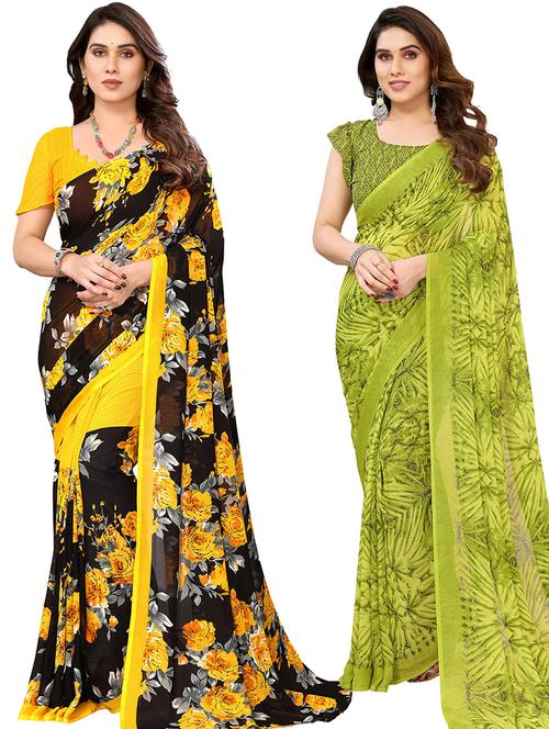 women pack of 2 casual wear combo sarees with blouse - 21434344 - Very Small Image - 1