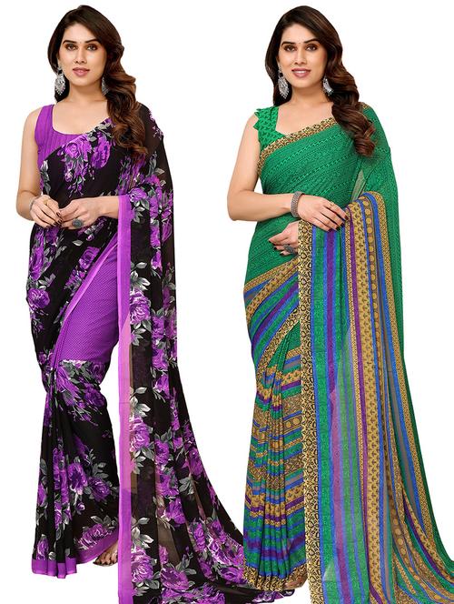 women pack of 2 casual wear combo sarees with blouse - 21434345 - Very Small Image - 1