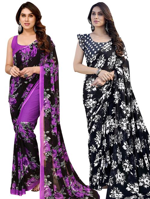 women pack of 2 casual wear combo sarees with blouse - 21434346 - Very Small Image - 1