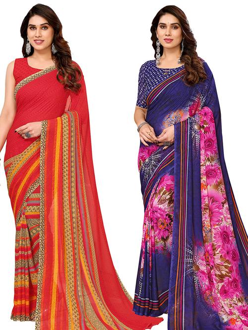 women pack of 2 casual wear combo sarees with blouse - 21434347 - Very Small Image - 1