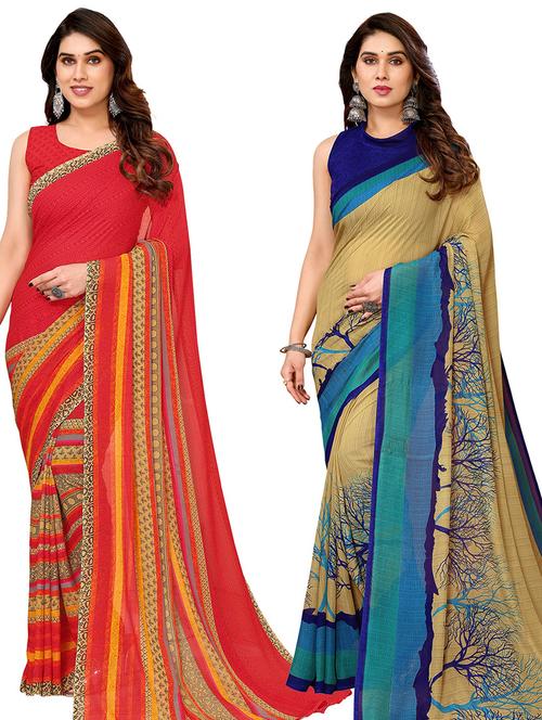 women pack of 2 casual wear combo sarees with blouse - 21434349 - Very Small Image - 1