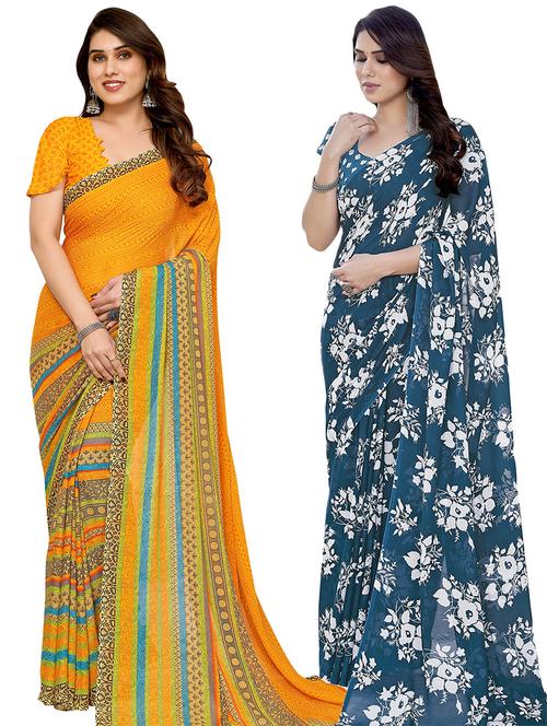 women pack of 2 casual wear combo sarees with blouse - 21434351 - Very Small Image - 1