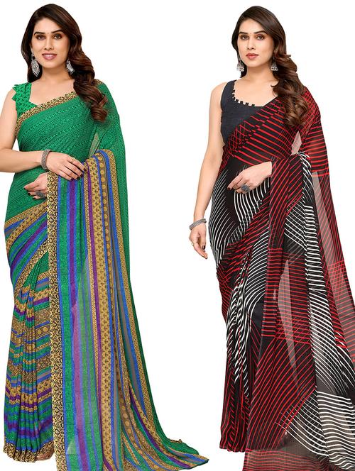 women pack of 2 casual wear combo sarees with blouse - 21434355 - Very Small Image - 1
