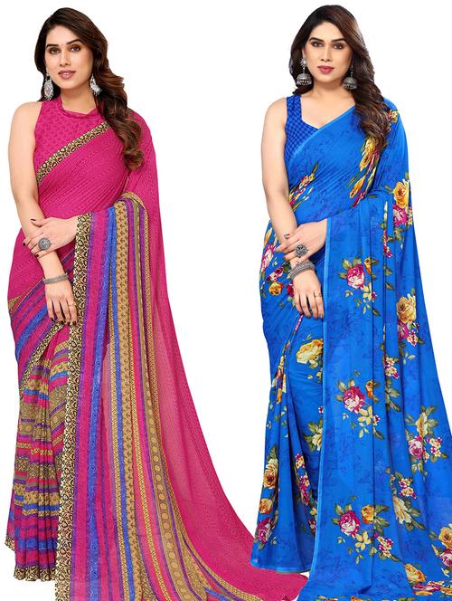 women pack of 2 casual wear combo sarees with blouse - 21434358 - Very Small Image - 1