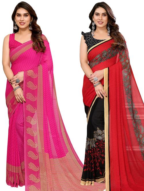 women pack of 2 casual wear combo sarees with blouse - 21434360 - Very Small Image - 1