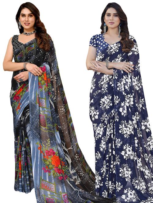 women pack of 2 casual wear combo sarees with blouse - 21434367 - Very Small Image - 1