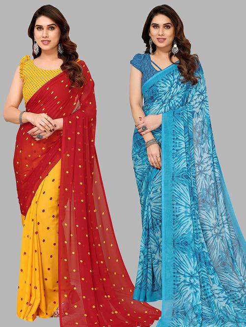 women pack of 2 casual wear combo sarees with blouse - 21434369 - Very Small Image - 1