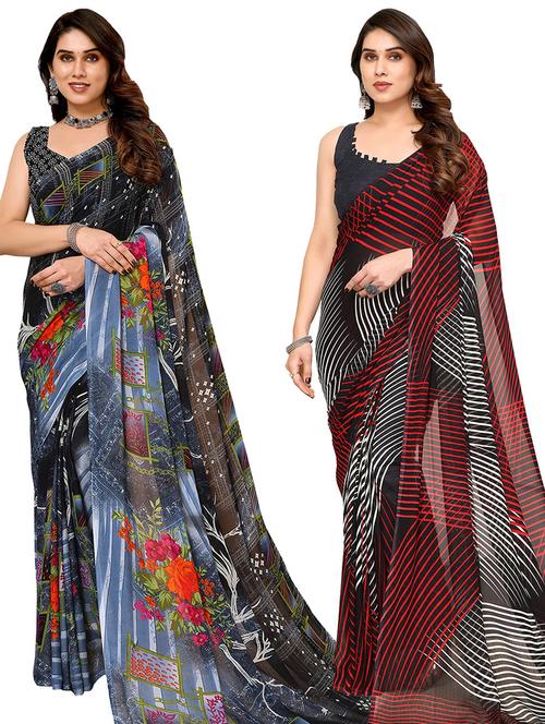 women pack of 2 casual wear combo saree with blouse - 21434370 - Very Small Image - 1