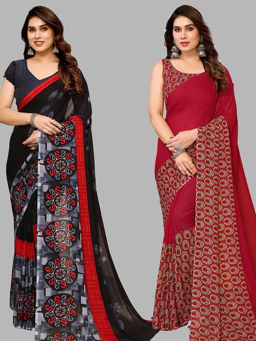 women pack of 2 casual wear combo sarees with blouse - 21434371 - Very Small Image - 1