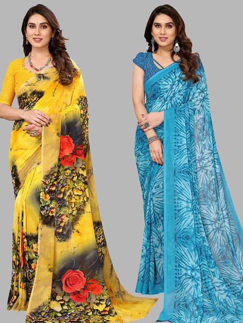 women pack of 2 casual wear combo sarees with blouse - 21434373 - Very Small Image - 1