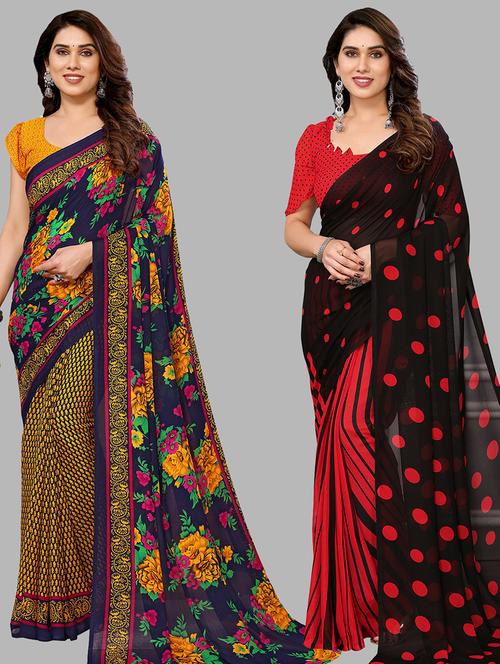 women pack of 2 casual wear combo sarees with blouse - 21434375 - Very Small Image - 1