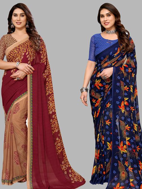 women pack of 2 casual wear combo sarees with blouse - 21434376 - Very Small Image - 1