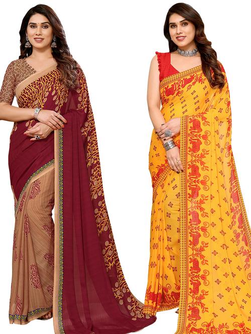 women pack of 2 casual wear combo sarees with blouse - 21434377 - Very Small Image - 1