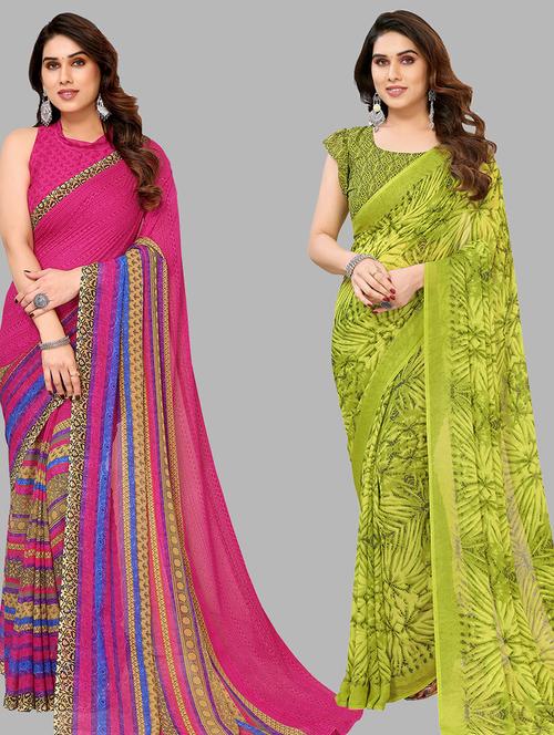 women pack of 2 casual wear combo sarees with blouse - 21434378 - Very Small Image - 1