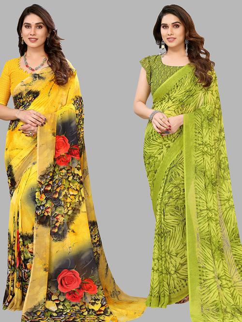 women pack of 2 casual wear combo sarees with blouse - 21434379 - Very Small Image - 1