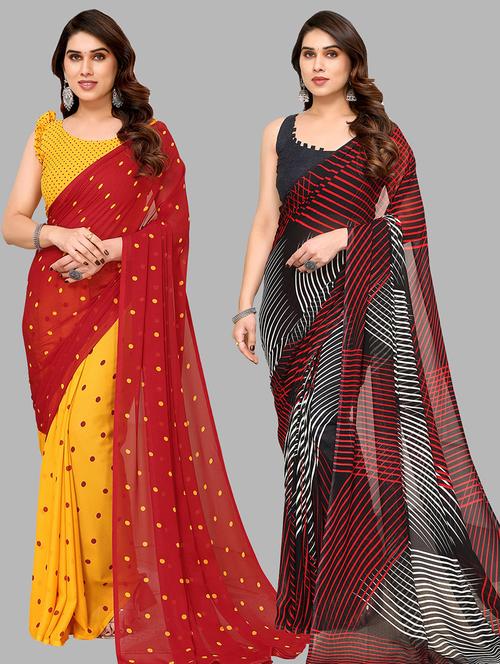 women pack of 2 casual wear combo sarees with blouse - 21434380 - Very Small Image - 1