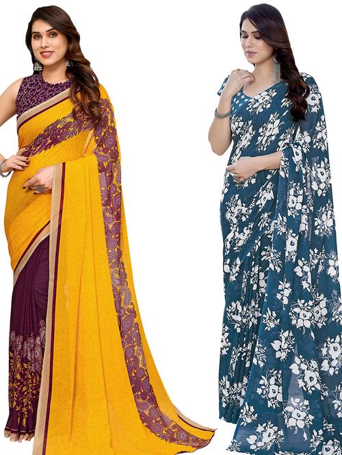 women pack of 2 casual wear combo sarees with blouse - 21434382 - Very Small Image - 1